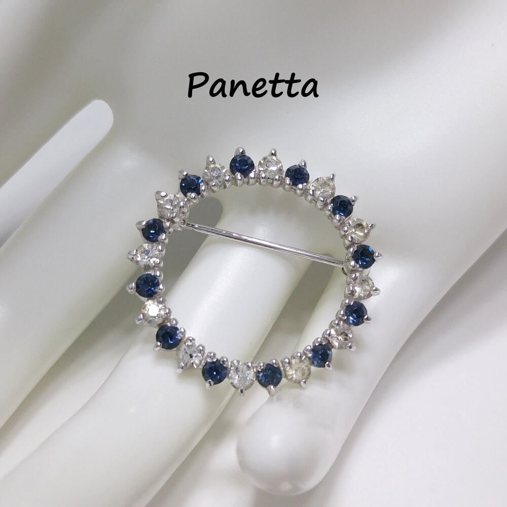 Vintage Panetta Blue Clear Rhinestone Wreath Brooch Rhodium Plated 1960s